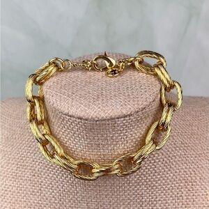 J Crew Textured Gold-Tone Chunky Oval Link Bracelet